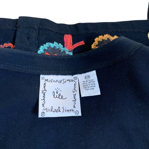 Michael Simon Button Front Cardigan Sweater Sz Mp Black Cotton Embroidered - Picture 6 of 12